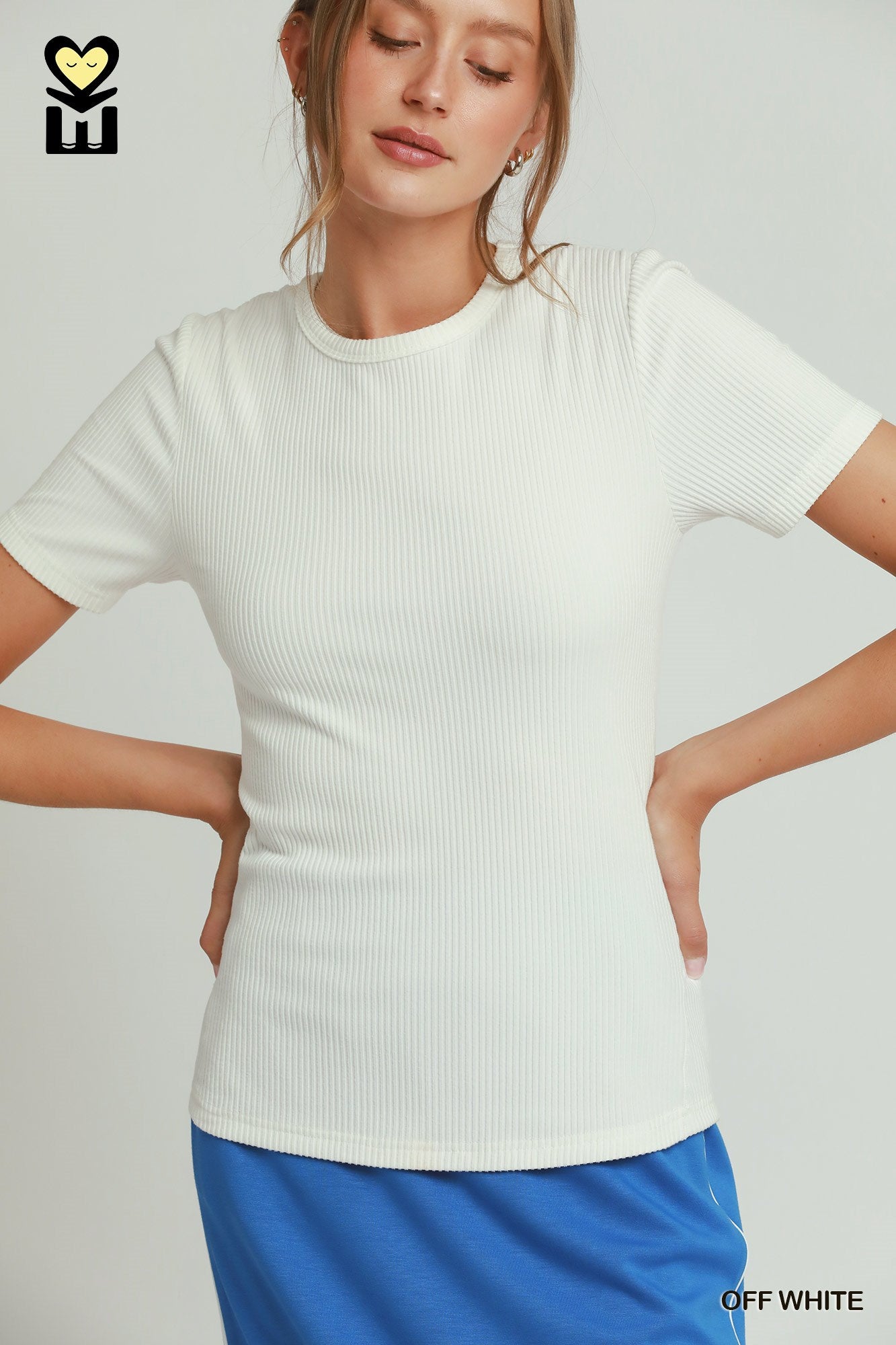 Umgee Brushed Rib Short Sleeve Top Off White