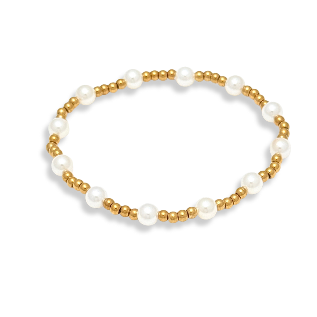 Pearl and Gold Beaded Bracelets Waterproof