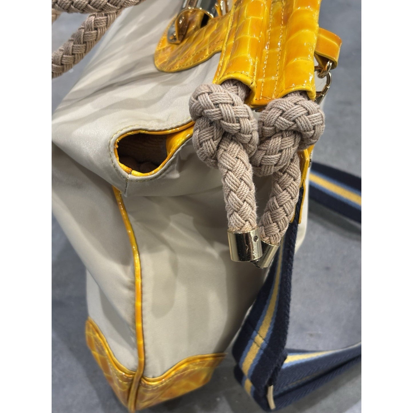 Tory Burch Croc And Nylon Hobo Bag Yellow Nautical Navy Strap