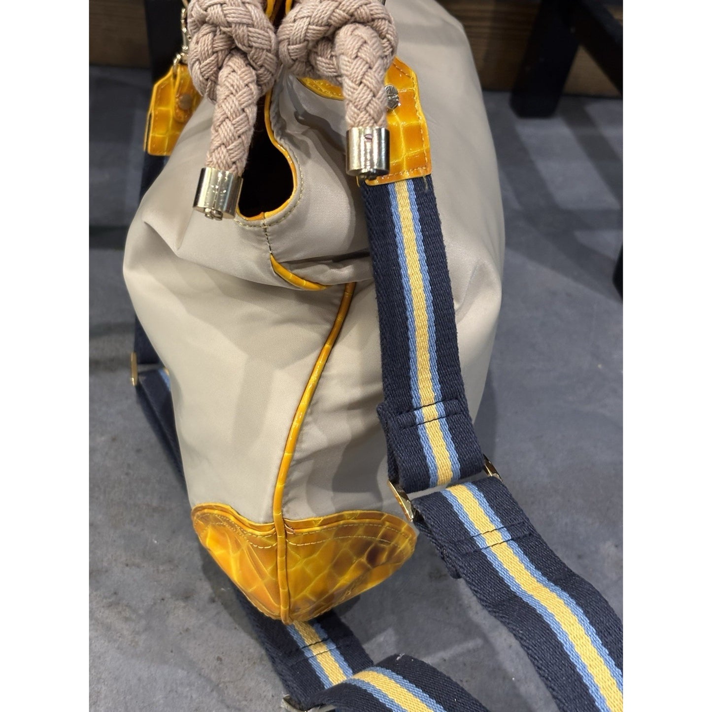 Tory Burch Croc And Nylon Hobo Bag Yellow Nautical Navy Strap