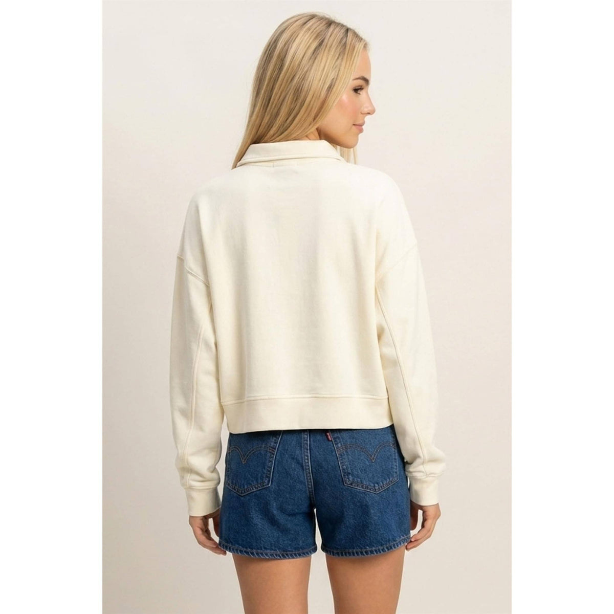 Washed Button-Front Collared Sweatshirt