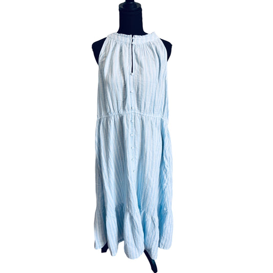 Womens Time & Tru Blue Striped Sleeveless Tiered Midi Dress XXL