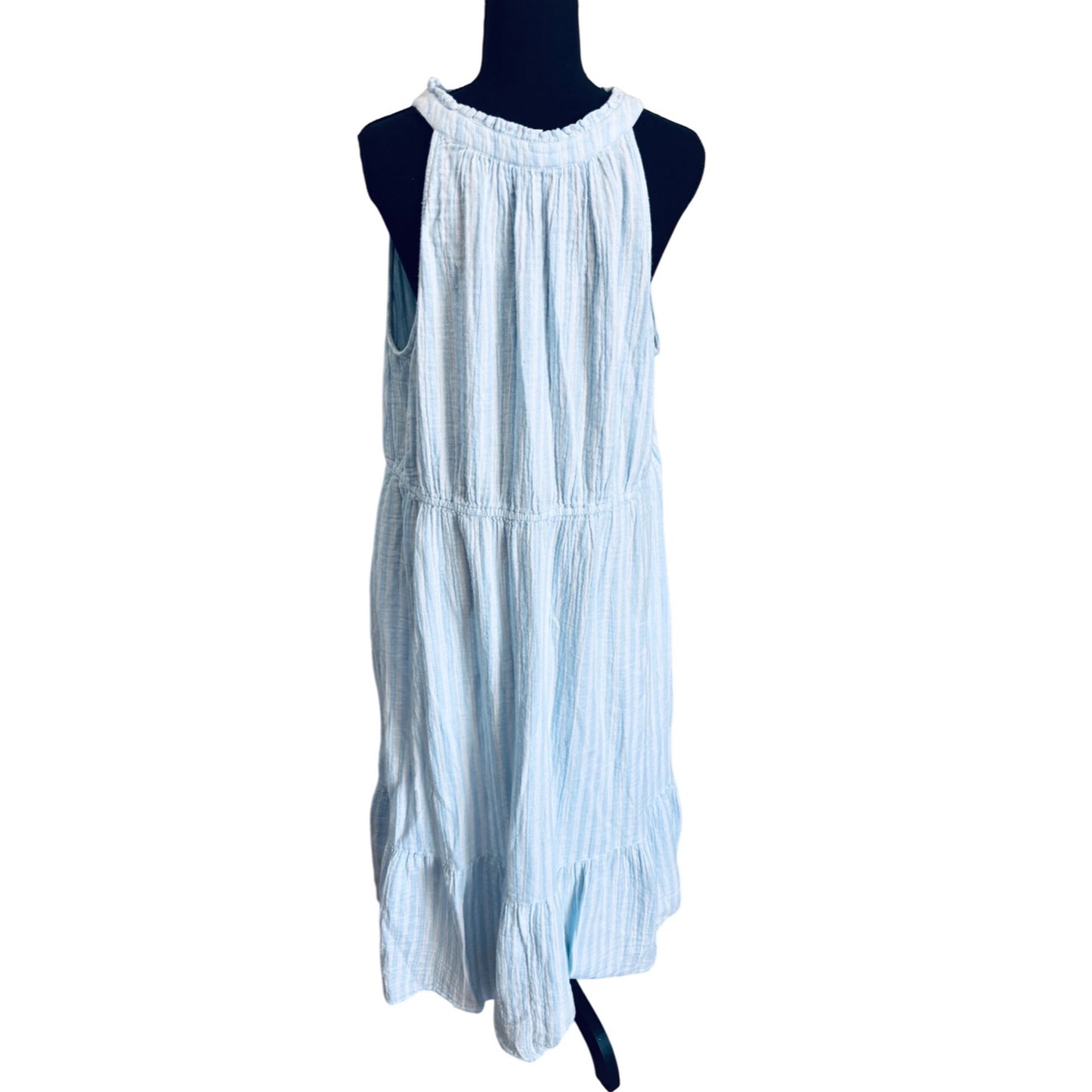 Womens Time & Tru Blue Striped Sleeveless Tiered Midi Dress XXL