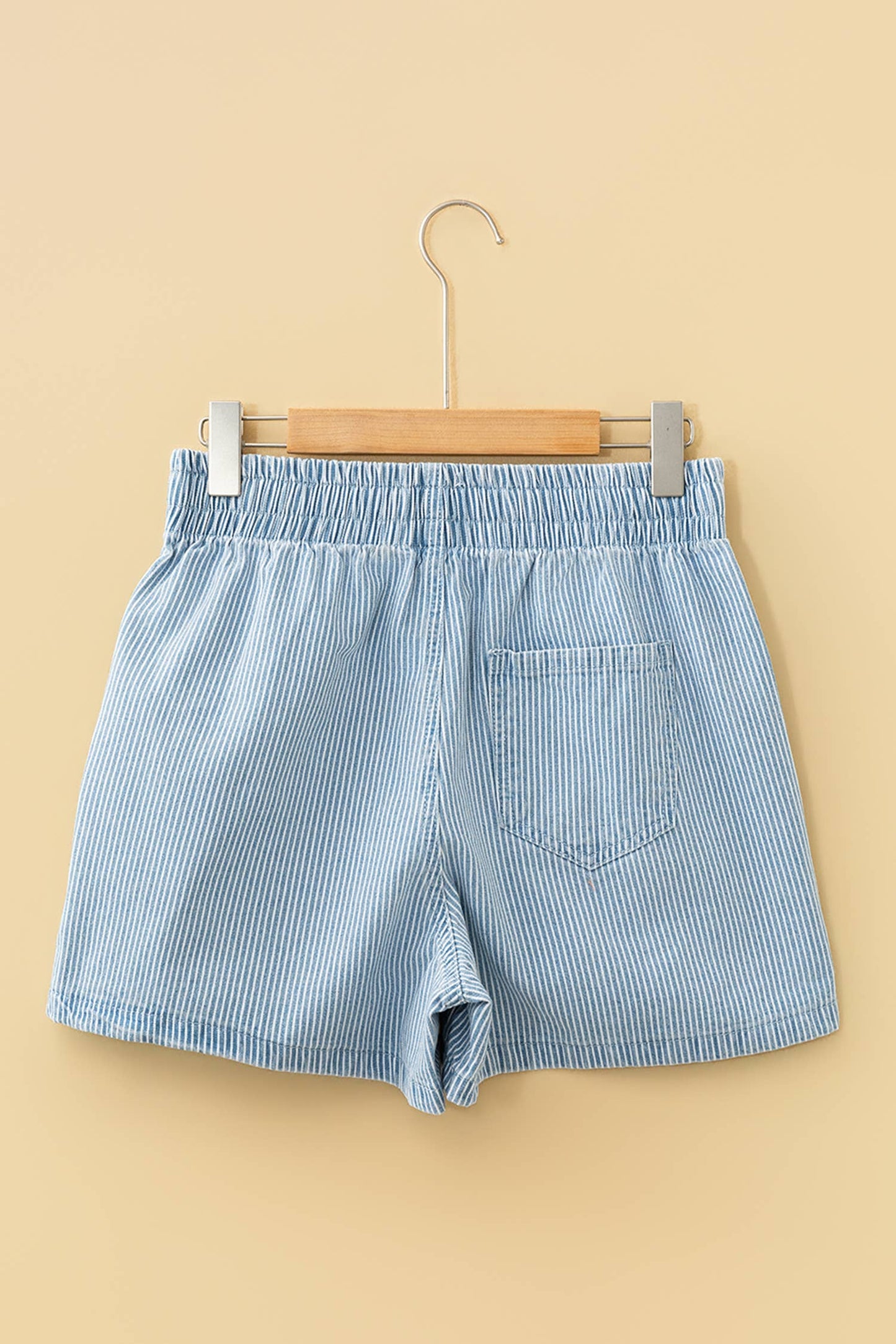 Stripe Elastic Waist Casual Denim Shorts
