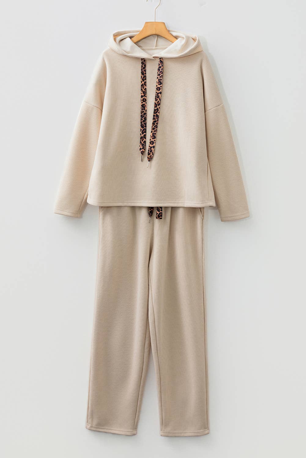 Drawstring Pullover Hoodie and High Waist Pants Corduroy Set