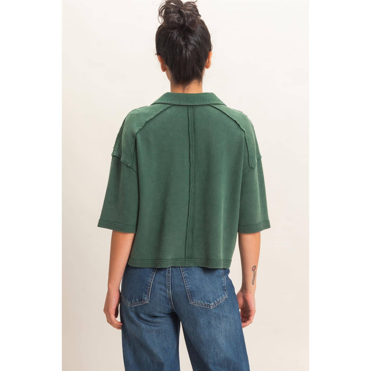 Double Zero Mineral Wash Oversized Collar Short Sleeve Top