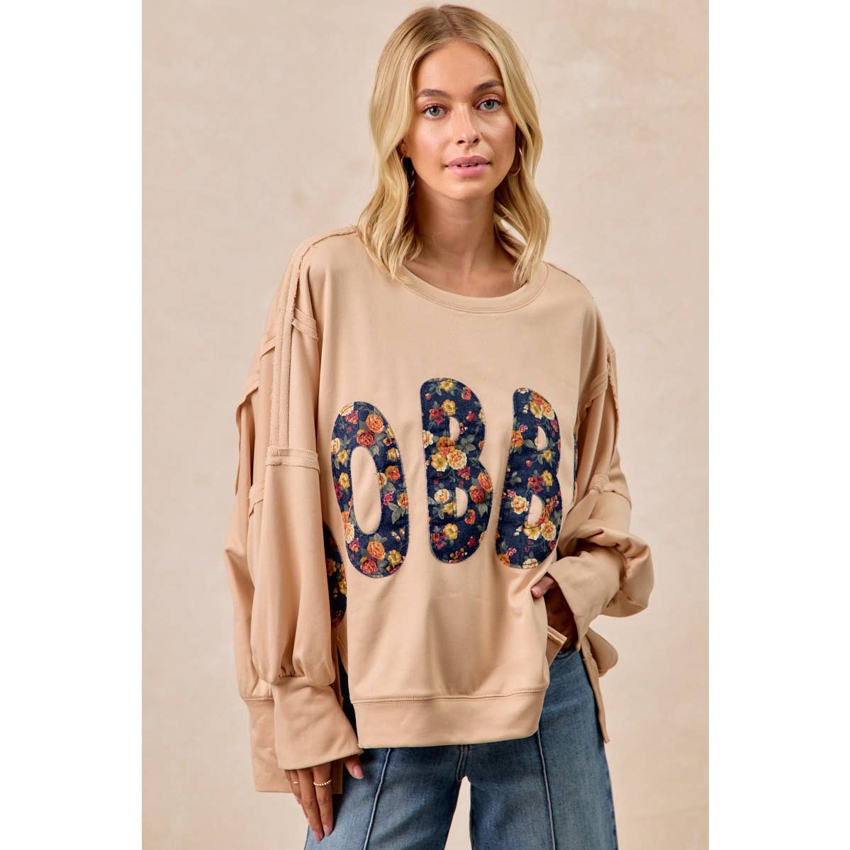 THANKSGIVING GOBBLE LETTER PATCHES SWEATSHIRT