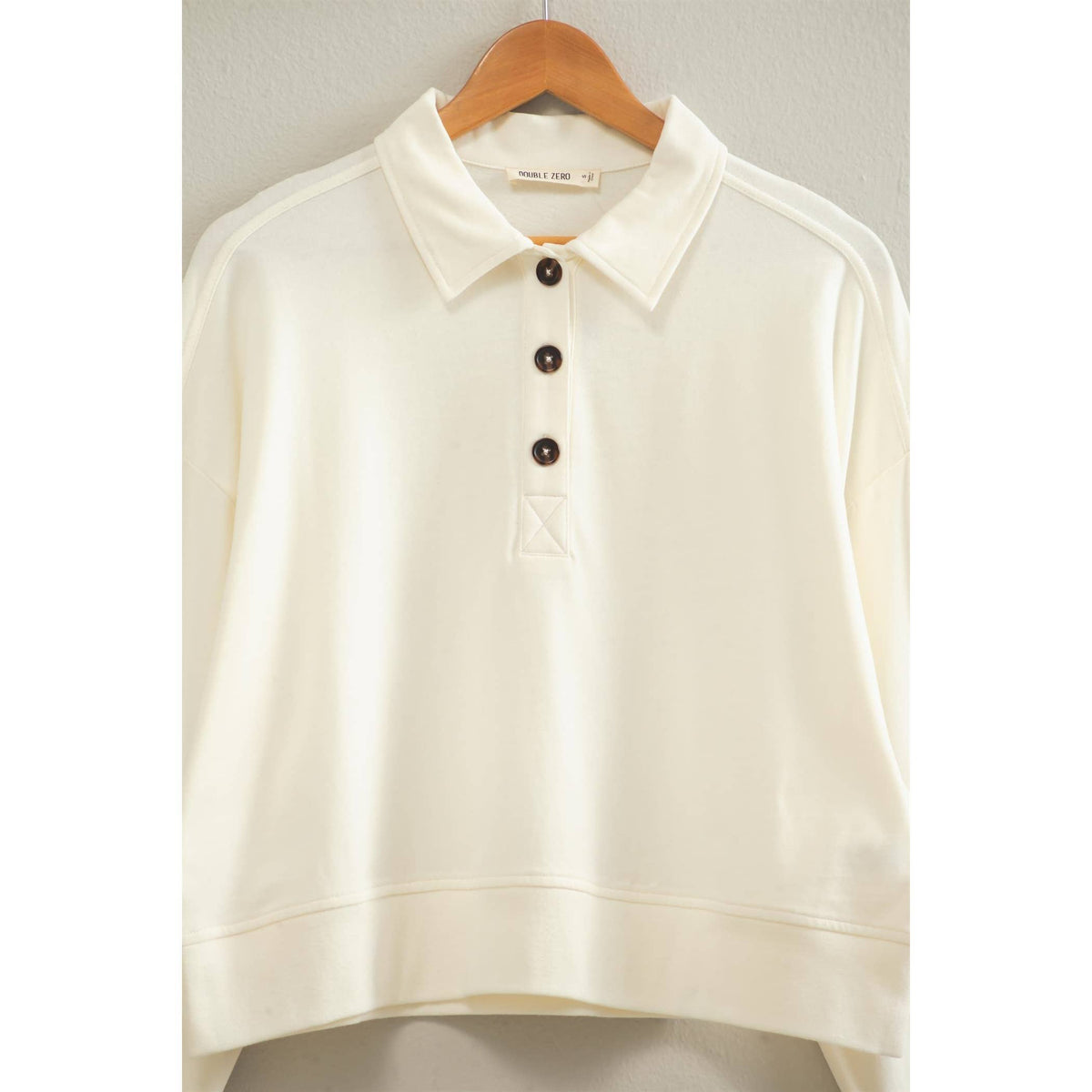 Washed Button-Front Collared Sweatshirt