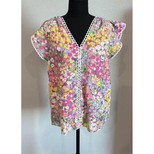 Kate Spade Floral Dots Burnout Blouse in Pink Multicolor Size S