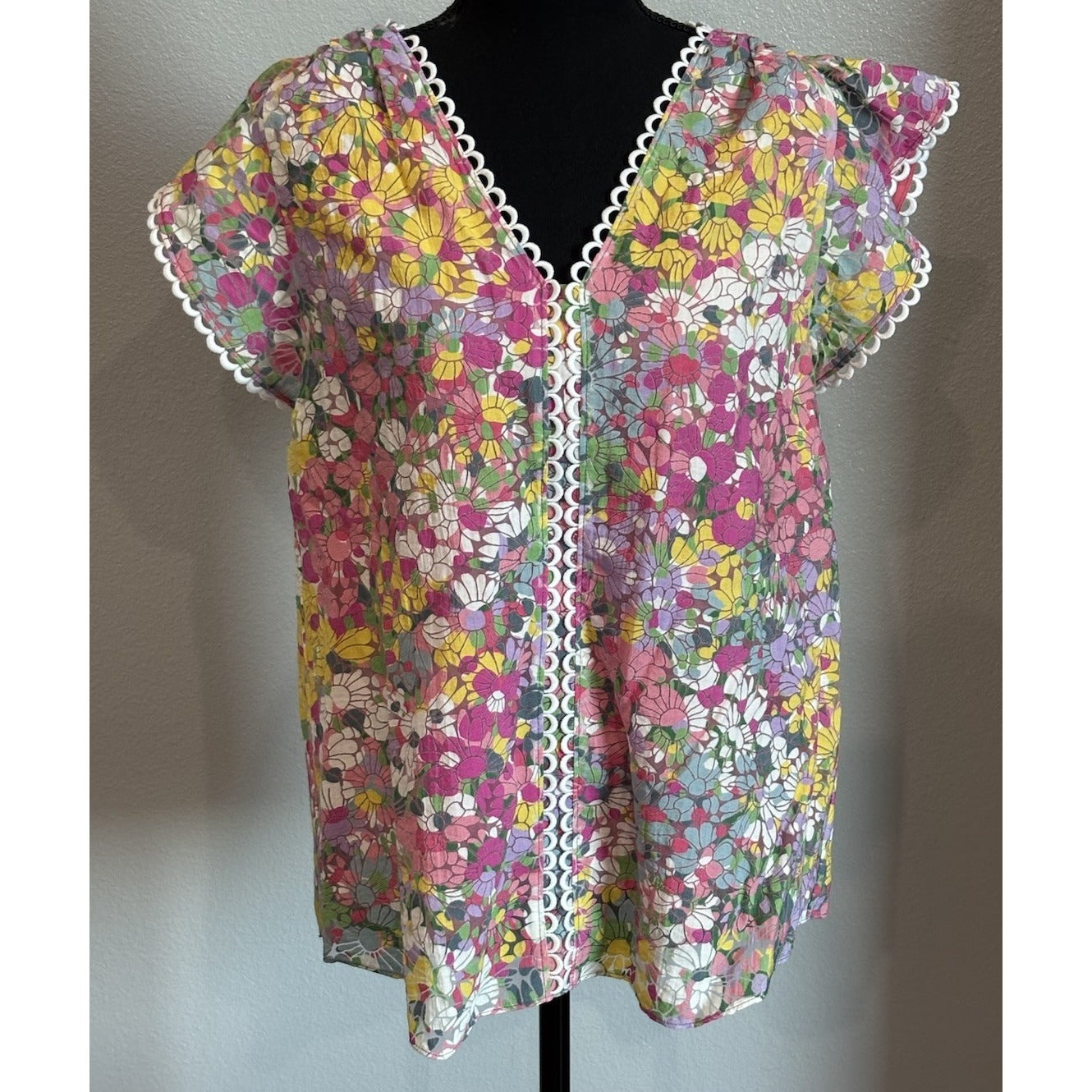 Kate Spade Floral Dots Burnout Blouse in Pink Multicolor Size S