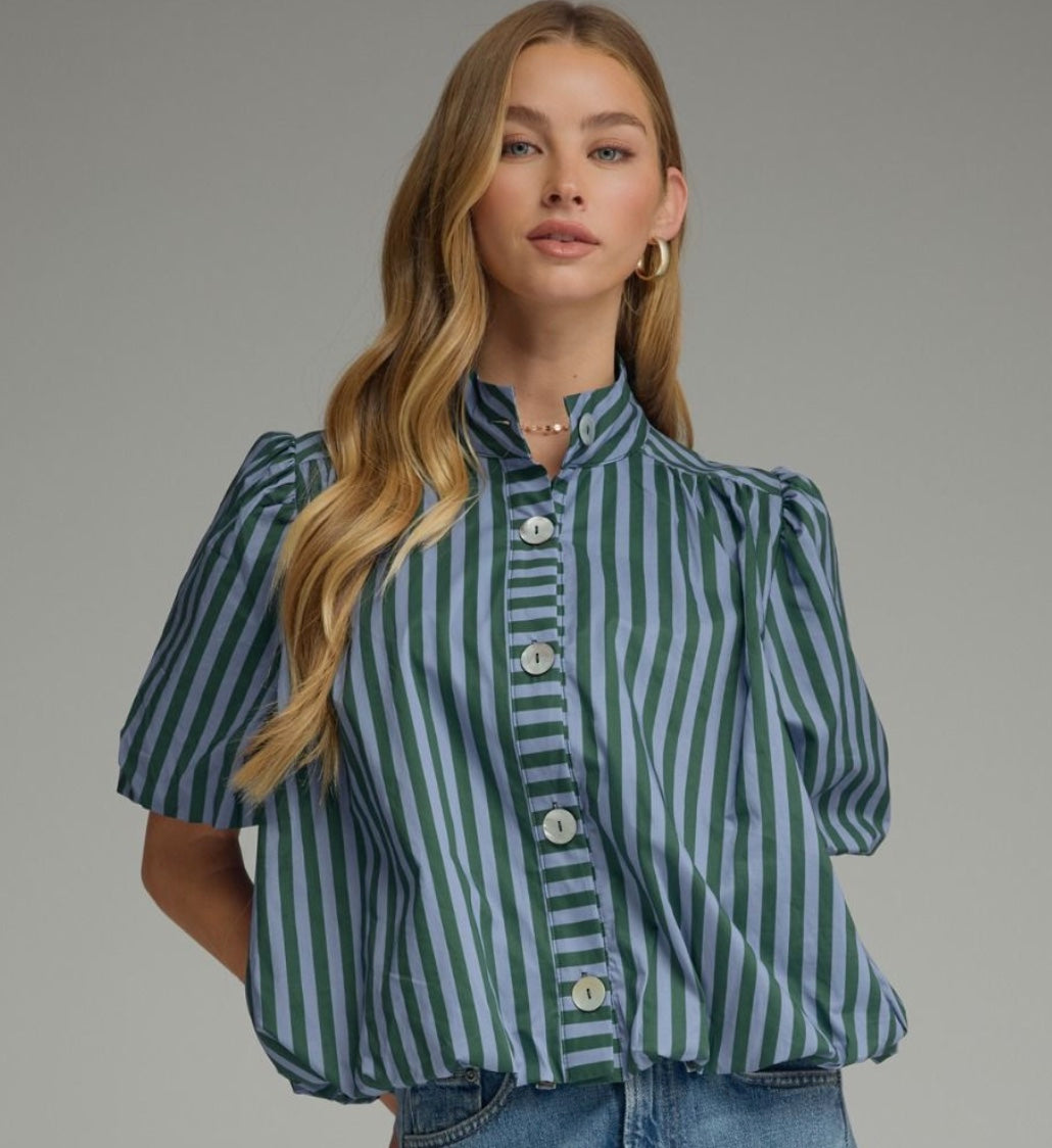 Entro Stripe Short Puff Sleeve Top