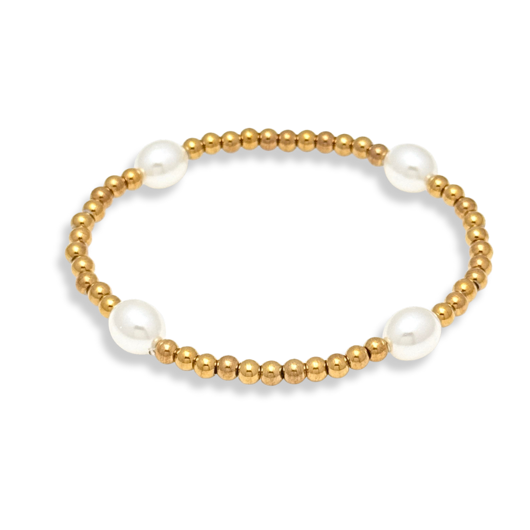 Pearl and Gold Beaded Bracelets Waterproof