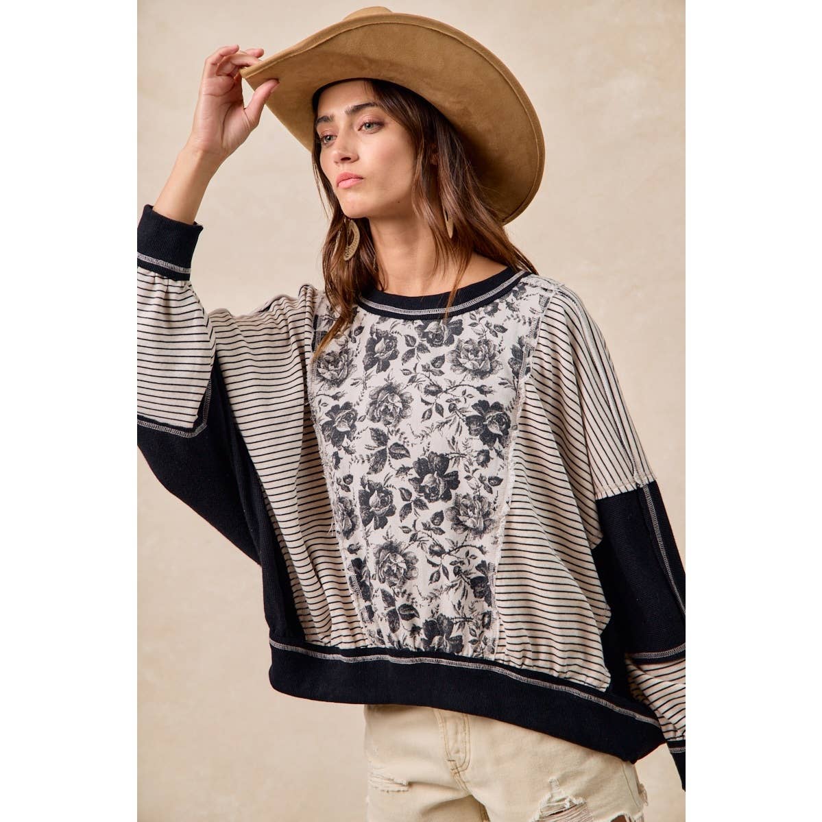 BiBi ROSE TWILL AND STRIPE MIX AND MATCH TOP