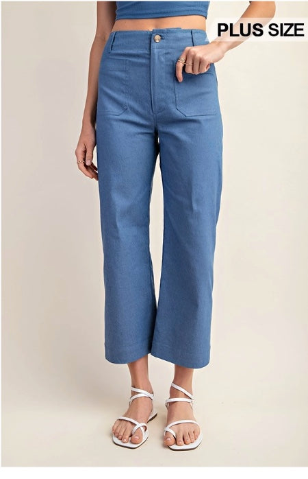 GiGio Plus Size Ankle Cropped Summer Pants in a Stretchy Denim-Like Fabric with Pockets
