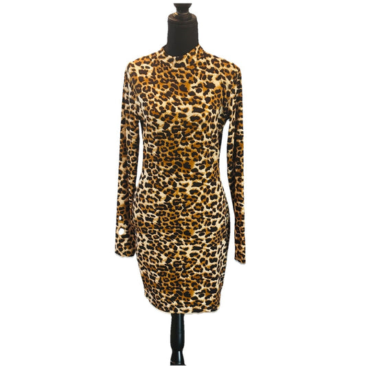 AX Paris Leopard Print High Neck Bodycon Mini Dress Size Medium