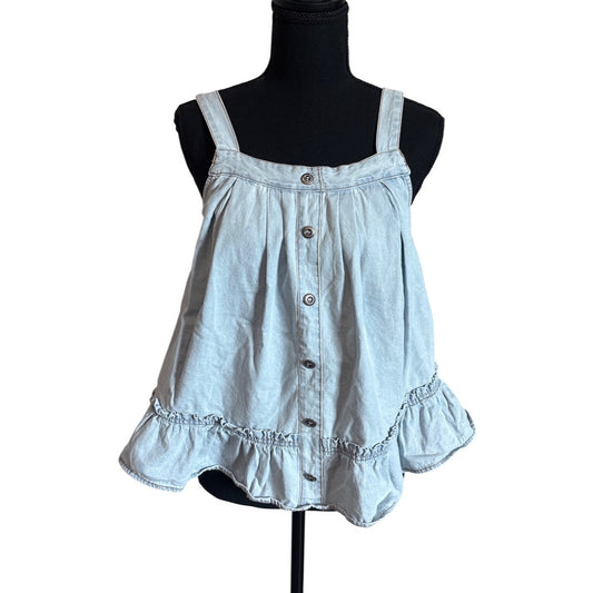 Womens Entro Denim Button-Down Sleeveless Top Size Large