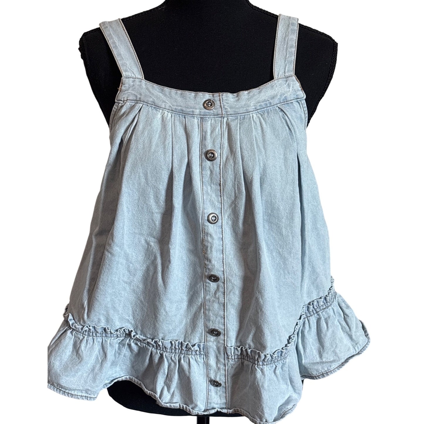 Womens Entro Denim Button-Down Sleeveless Top Size Large