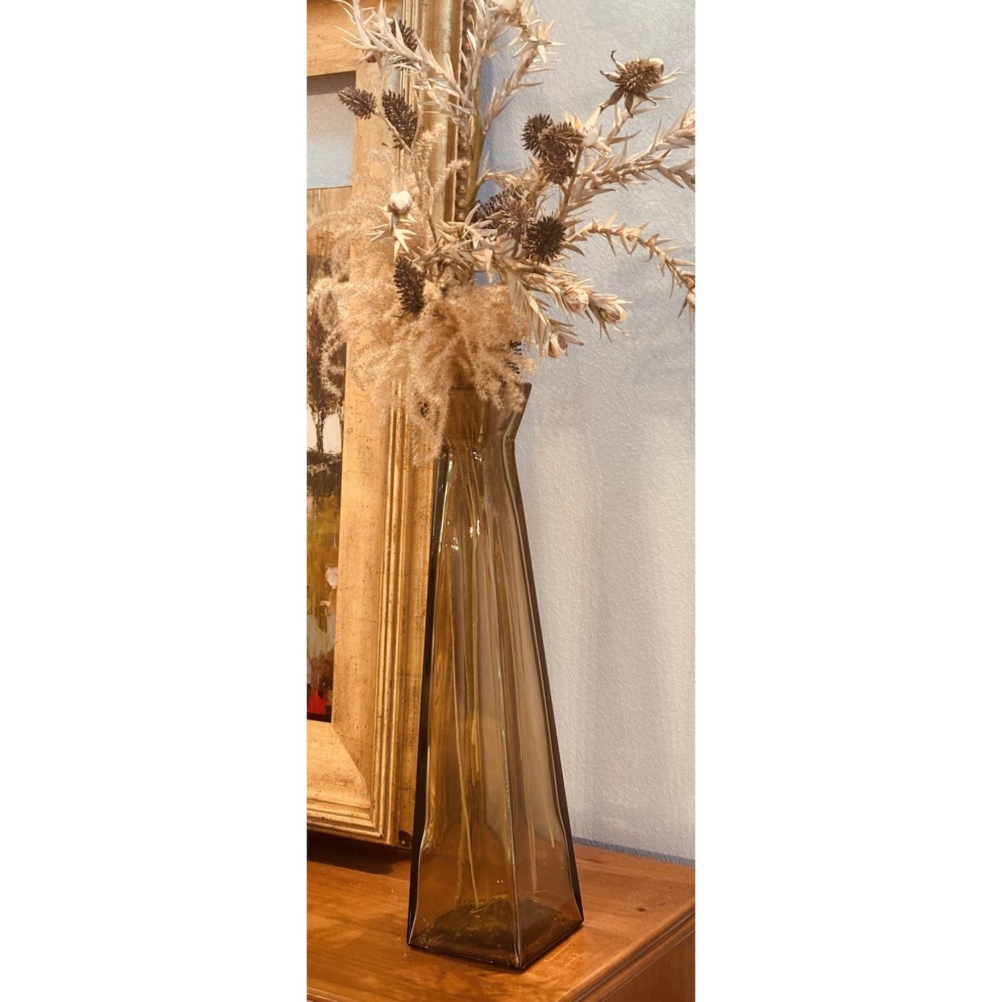 Extra Tall Amber Glass Vase 5 Inches By 21.5 Inches Beautiful