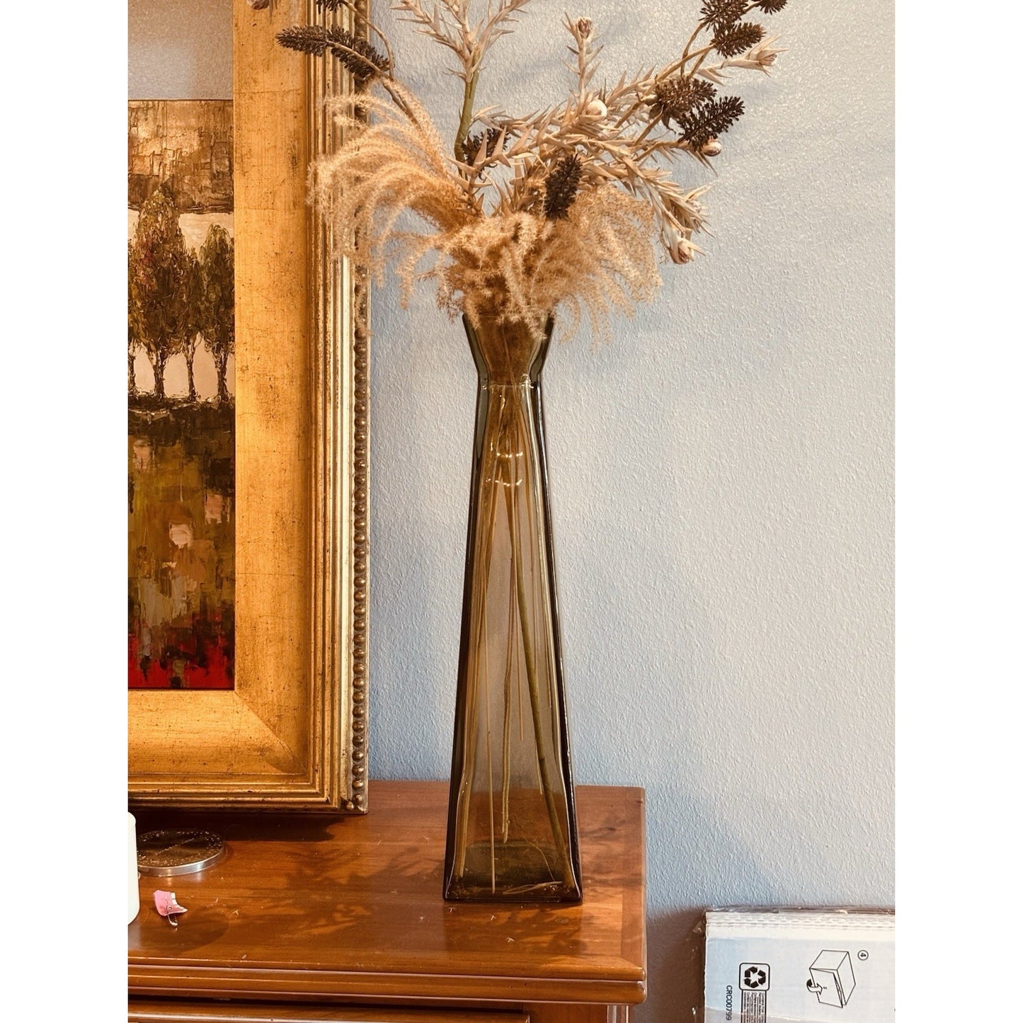 Extra Tall Amber Glass Vase 5 Inches By 21.5 Inches Beautiful