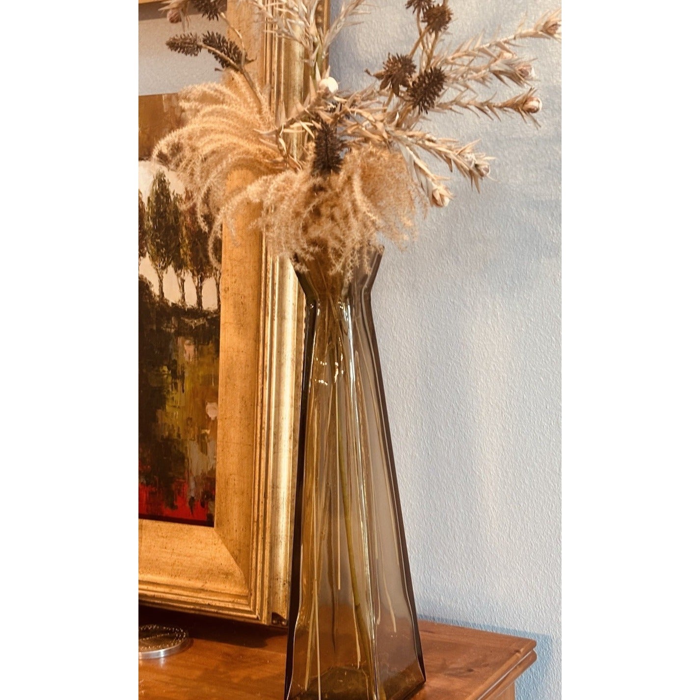 Extra Tall Amber Glass Vase 5 Inches By 21.5 Inches Beautiful