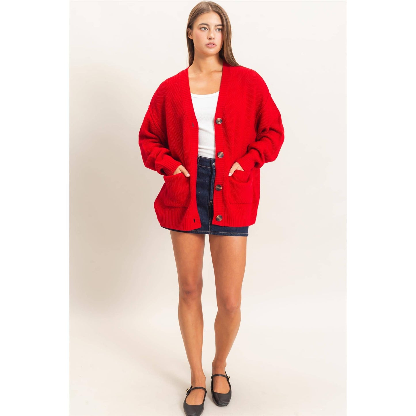 Textured Oversized Knit Buttoned Cardigan