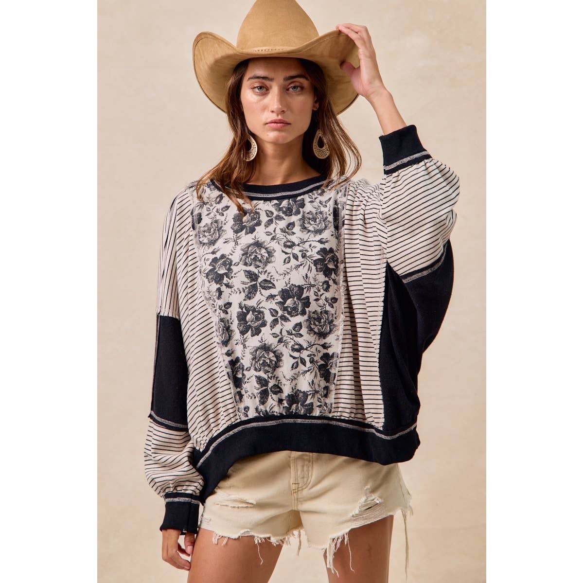 BiBi ROSE TWILL AND STRIPE MIX AND MATCH TOP
