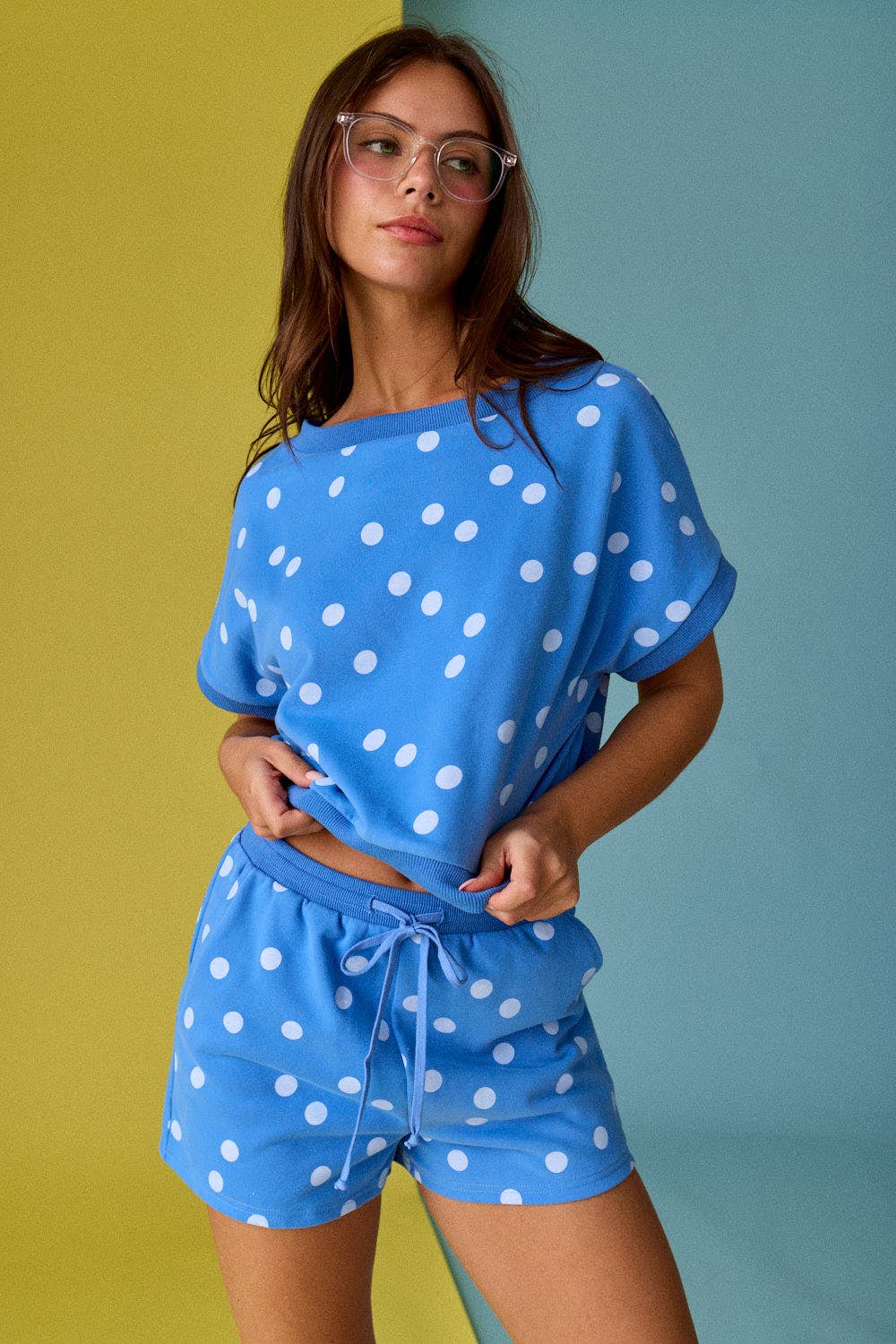 Polka Dot Print Short Sleeve Top and Short Set