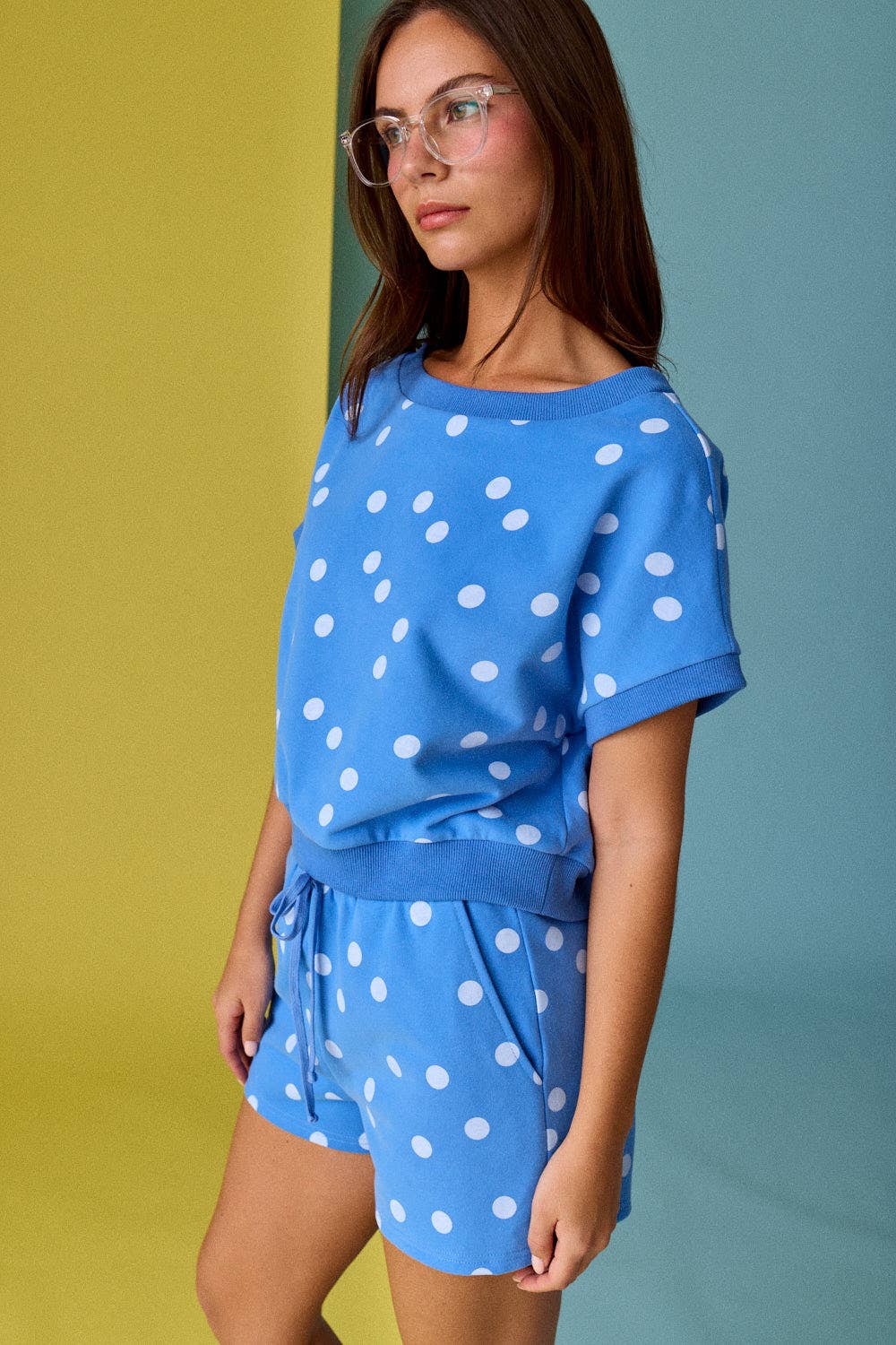 Polka Dot Print Short Sleeve Top and Short Set