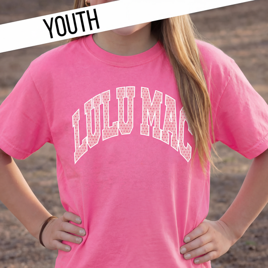 LuLu Mac Dot Neon Pink Youth Comfort Colors Tee