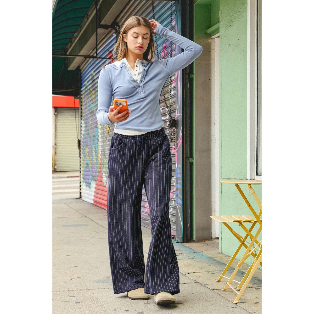 Pinstripe Elastic Waist Sweatpants