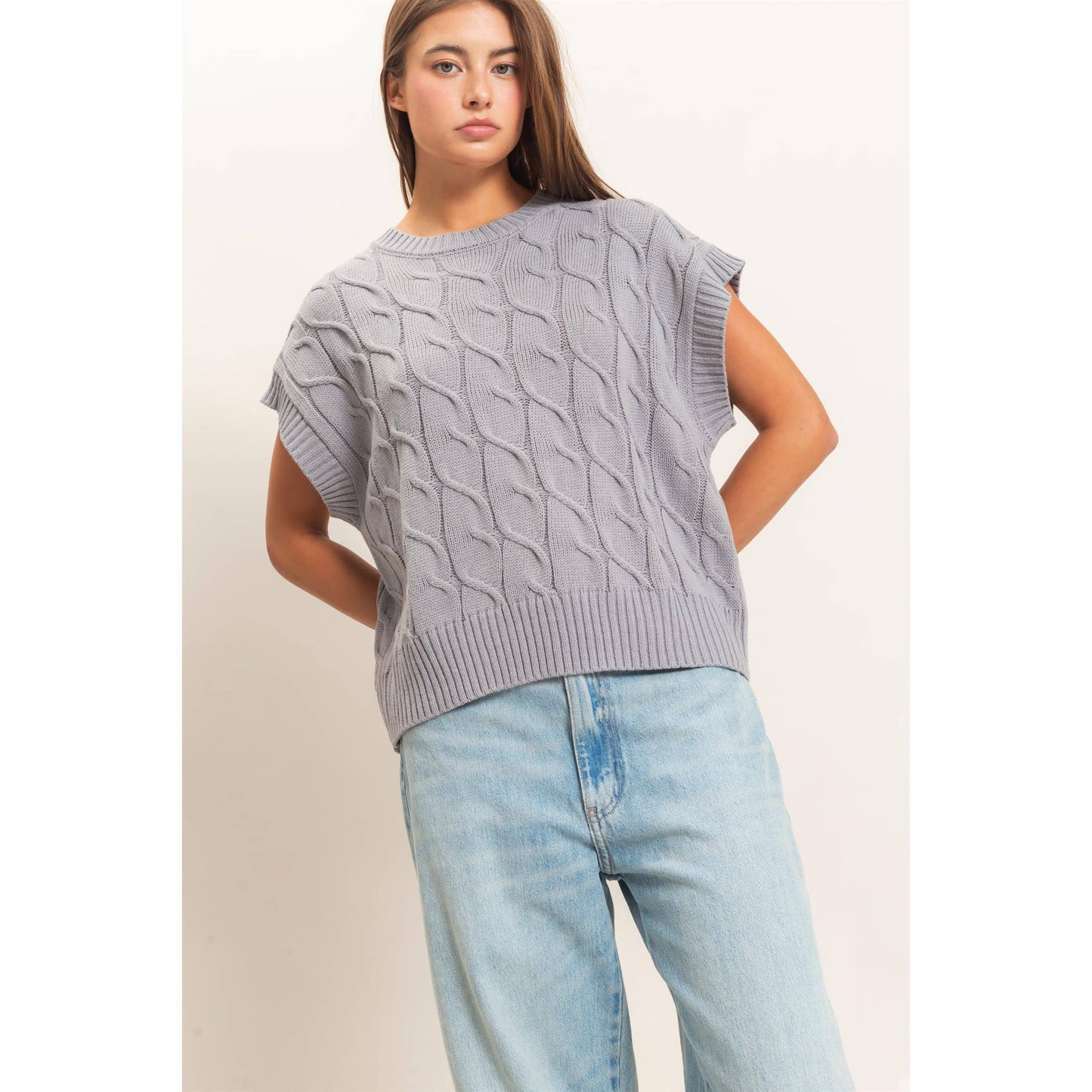 Cable Knit Cap Sleeve Sweater