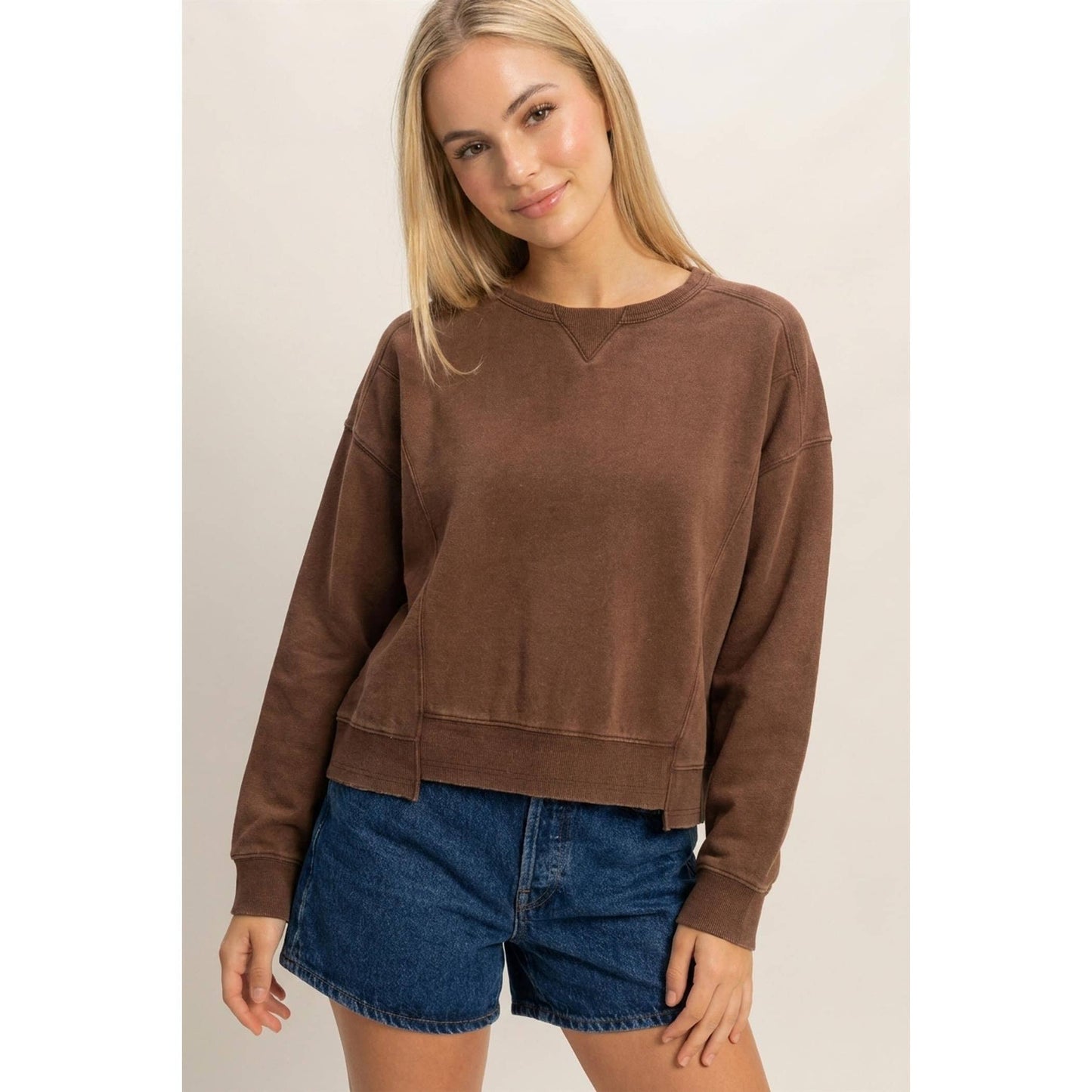 Acid Wash Seam Detail Crew Neck Sweatshirt