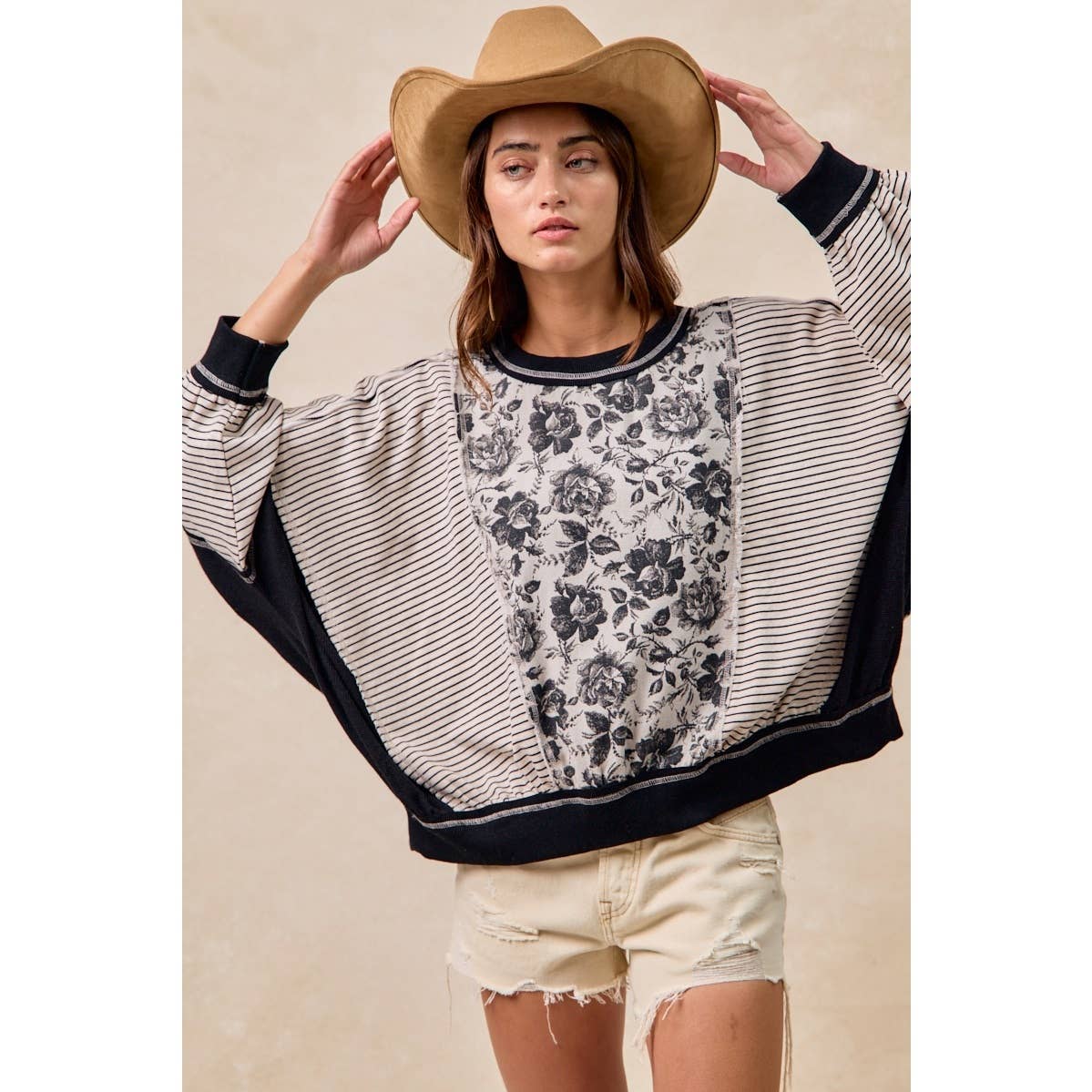 BiBi ROSE TWILL AND STRIPE MIX AND MATCH TOP