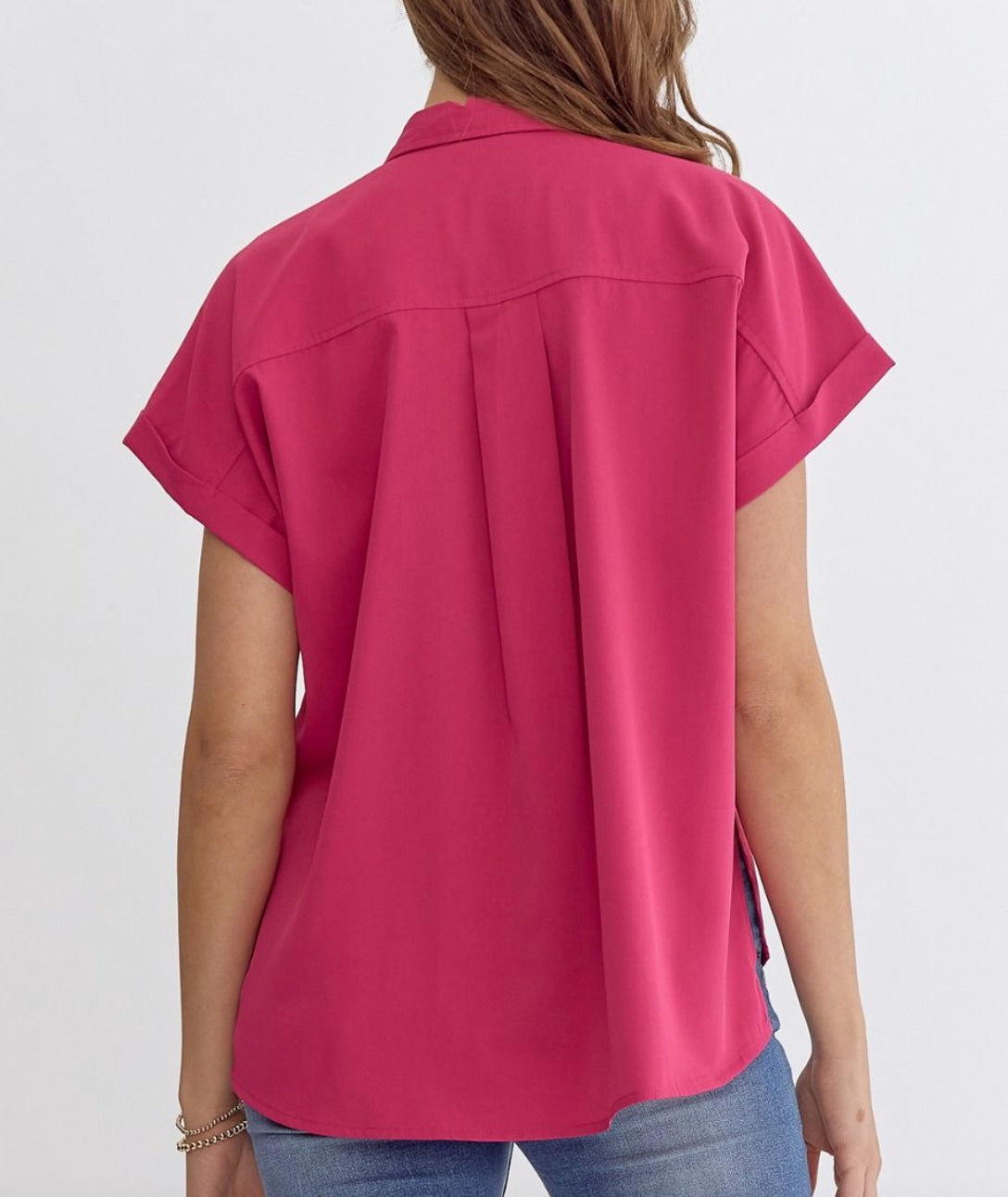 Entro Button Down Collared Top in Hot pink