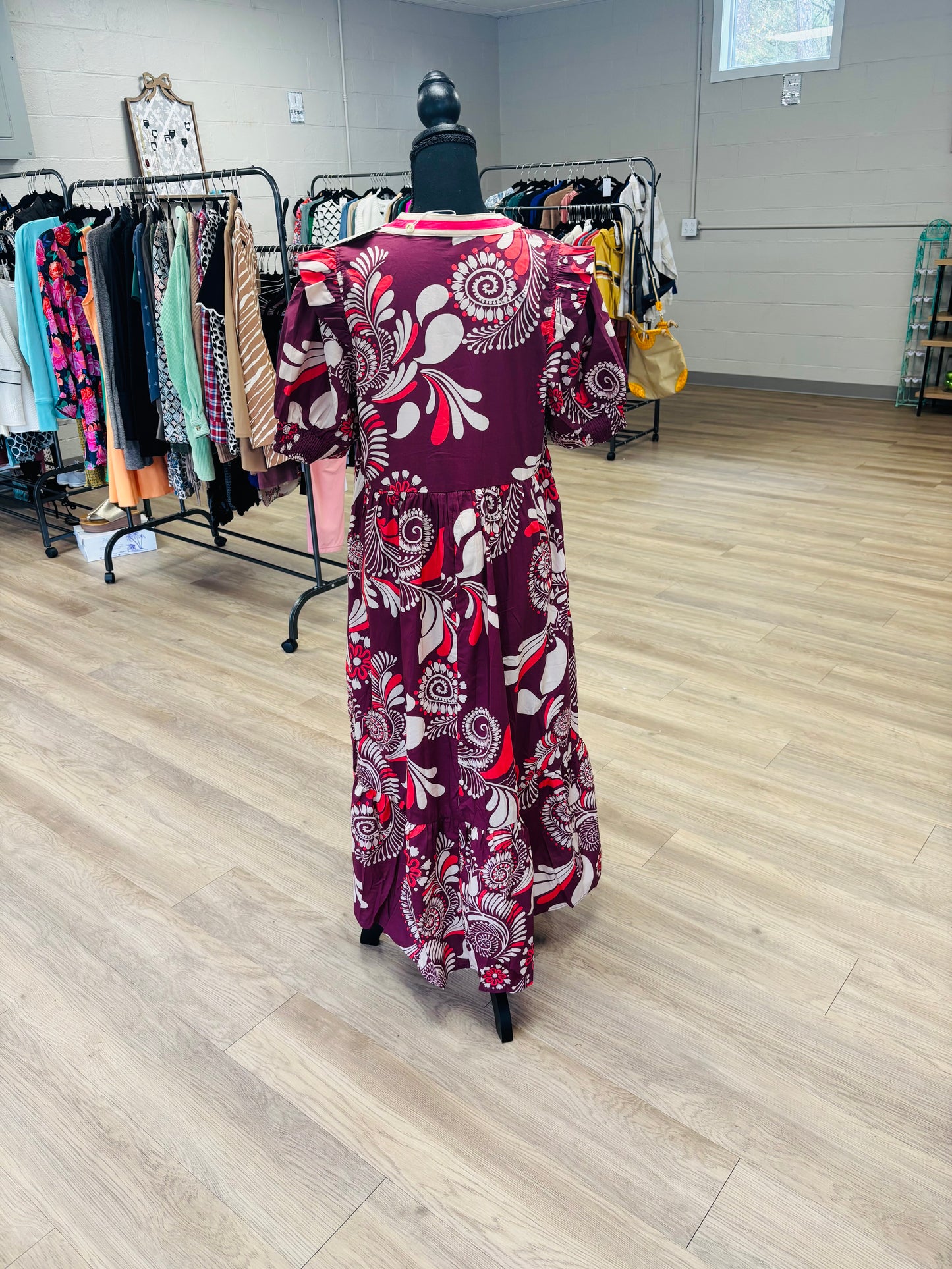 Entro Plum Paisley Midi Dress