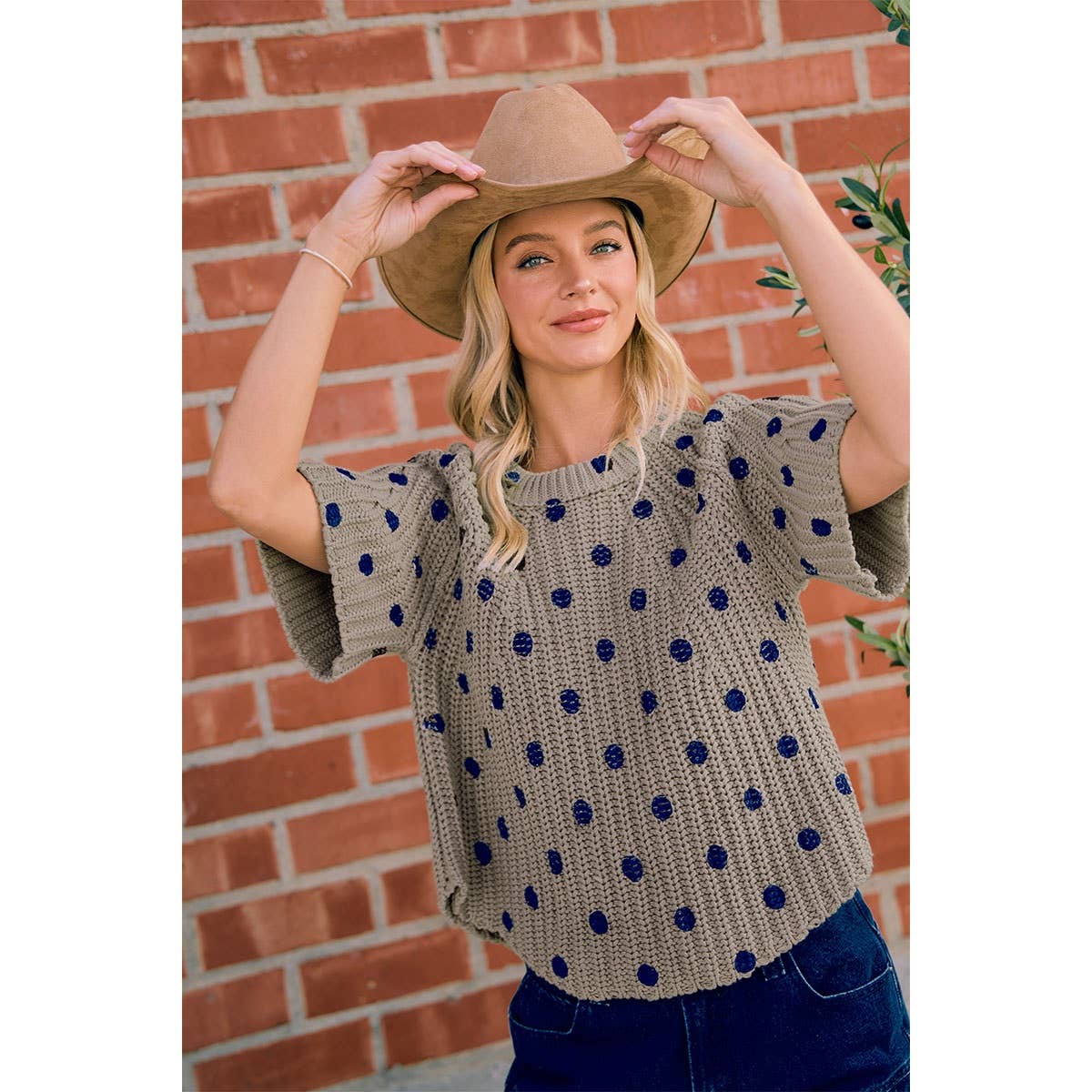 FLARED SLEEVES POLKA DOTS PRINTED CHUNKY SWEATER TOP