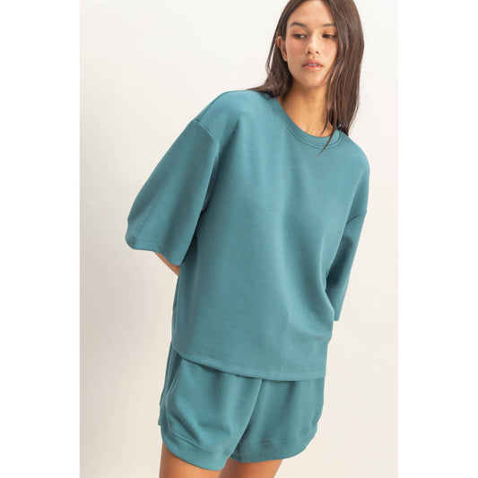 Double Zero Scuba Sleeve Boxy Set Teal