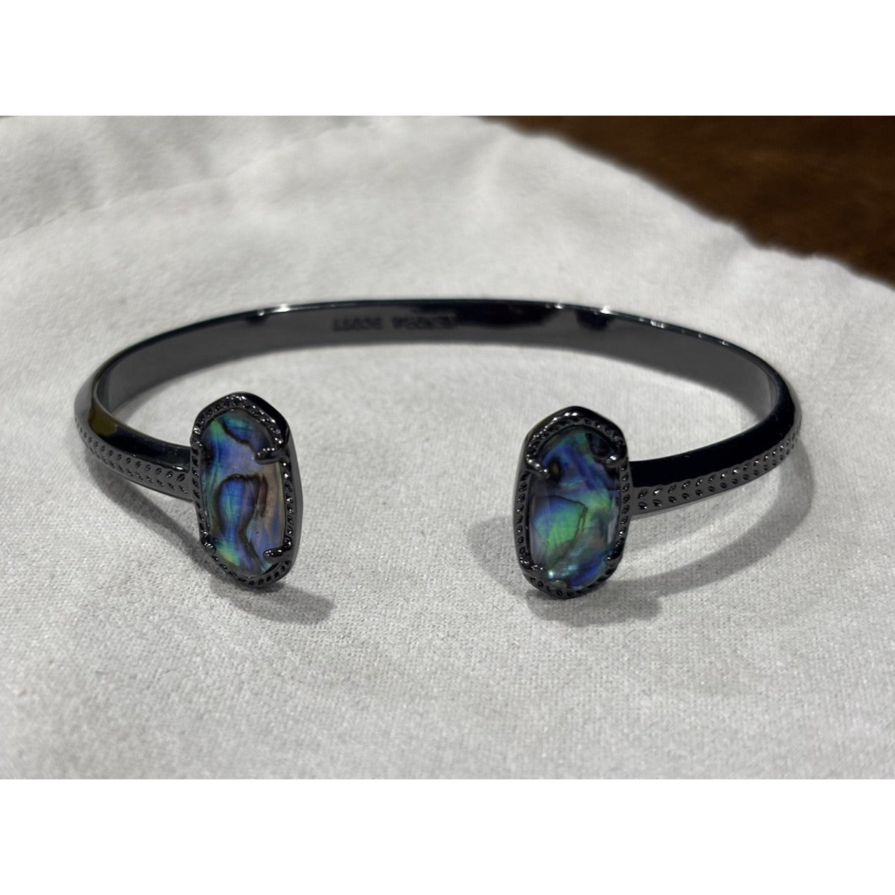 Kendra Scott Elton Pinch Cuff Bracelet In Gunmetal Abalone Shell Adjustable