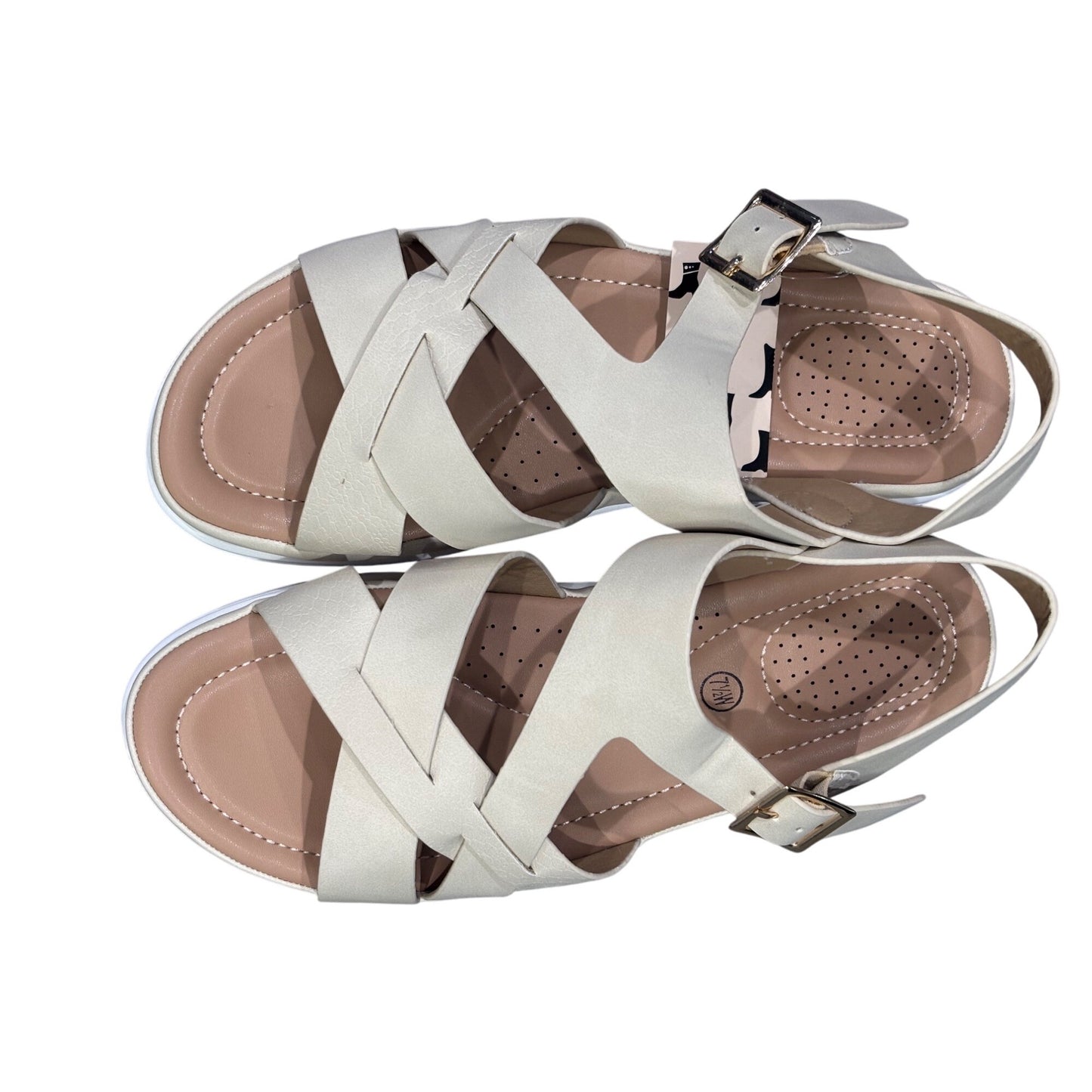 Mysoft NWT Womens comfy walking Beige Strappy Sandals With Buckle Closure & Air Cushion Sole Size 7.5 US