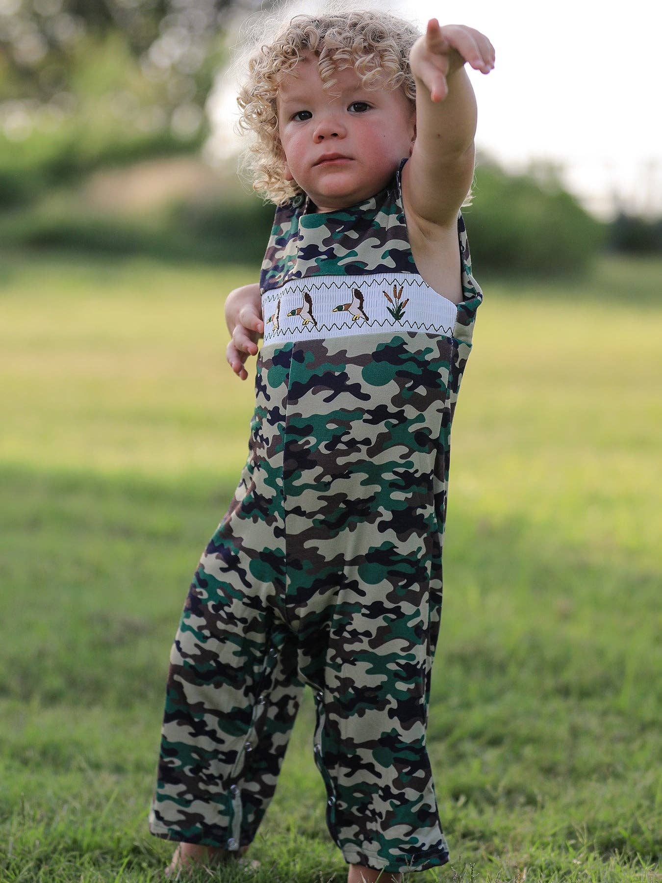 Camouflage Duck Smocking Embroidery Baby Boy Romper