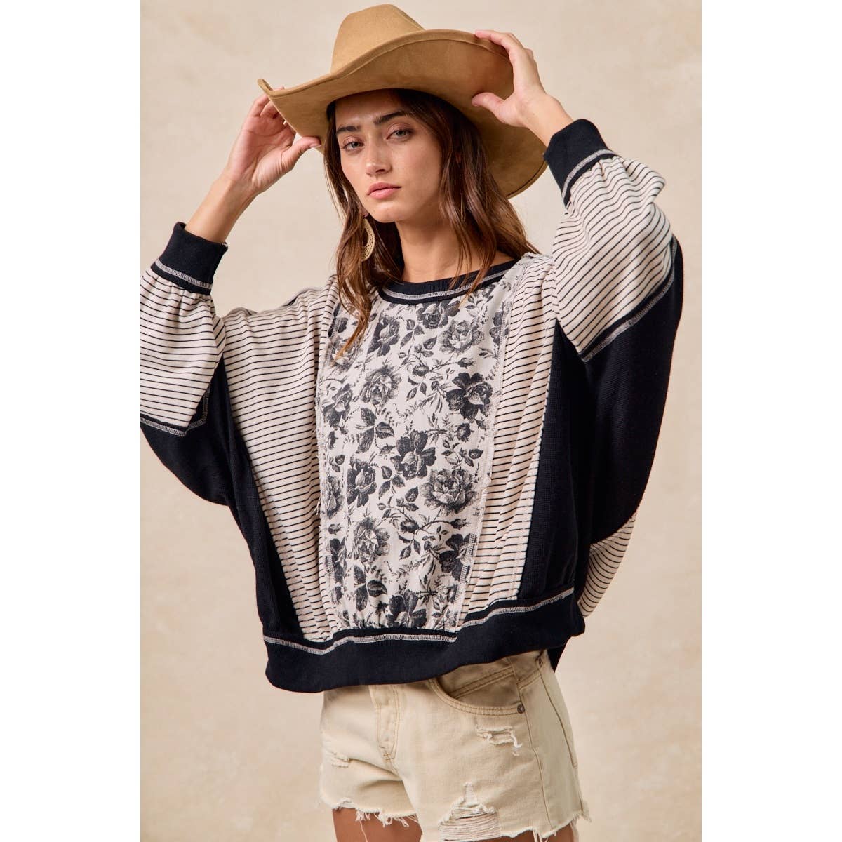 BiBi ROSE TWILL AND STRIPE MIX AND MATCH TOP
