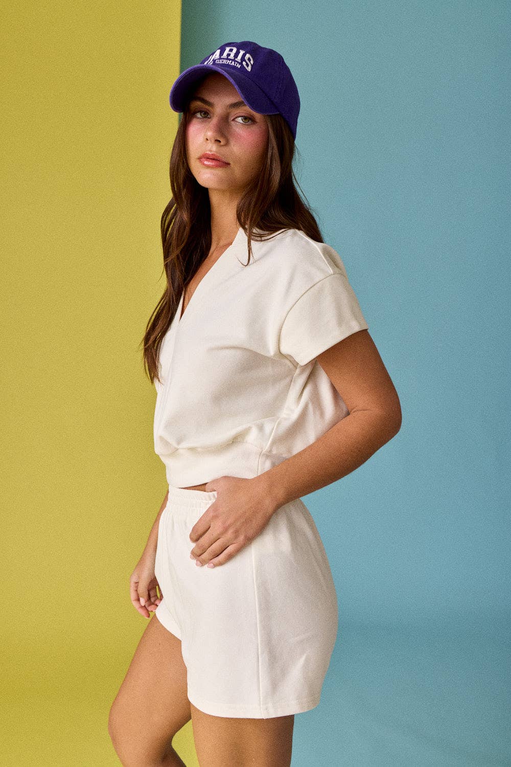 PX8760 V Neck Short Sleeve Top and Short Set
