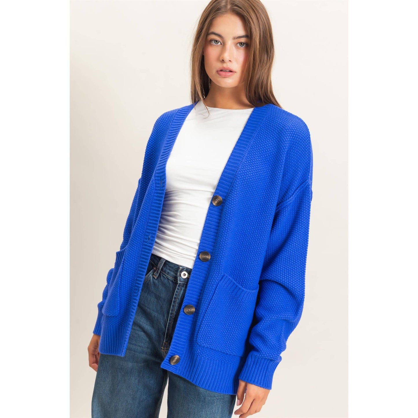 Textured Oversized Knit Buttoned Cardigan