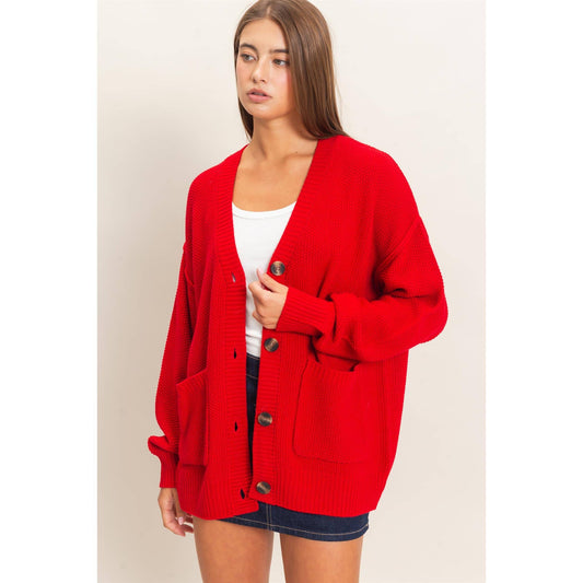 Textured Oversized Knit Buttoned Cardigan