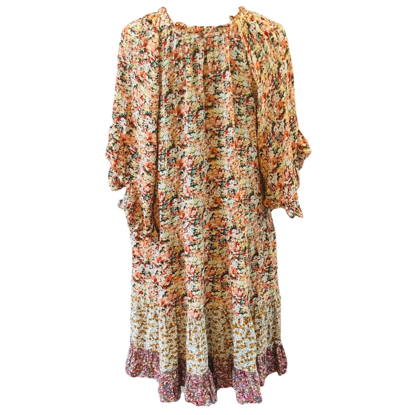 GiGio Boho Floral Tie Front Swing Dress w/ Pockets Floral Print Size L