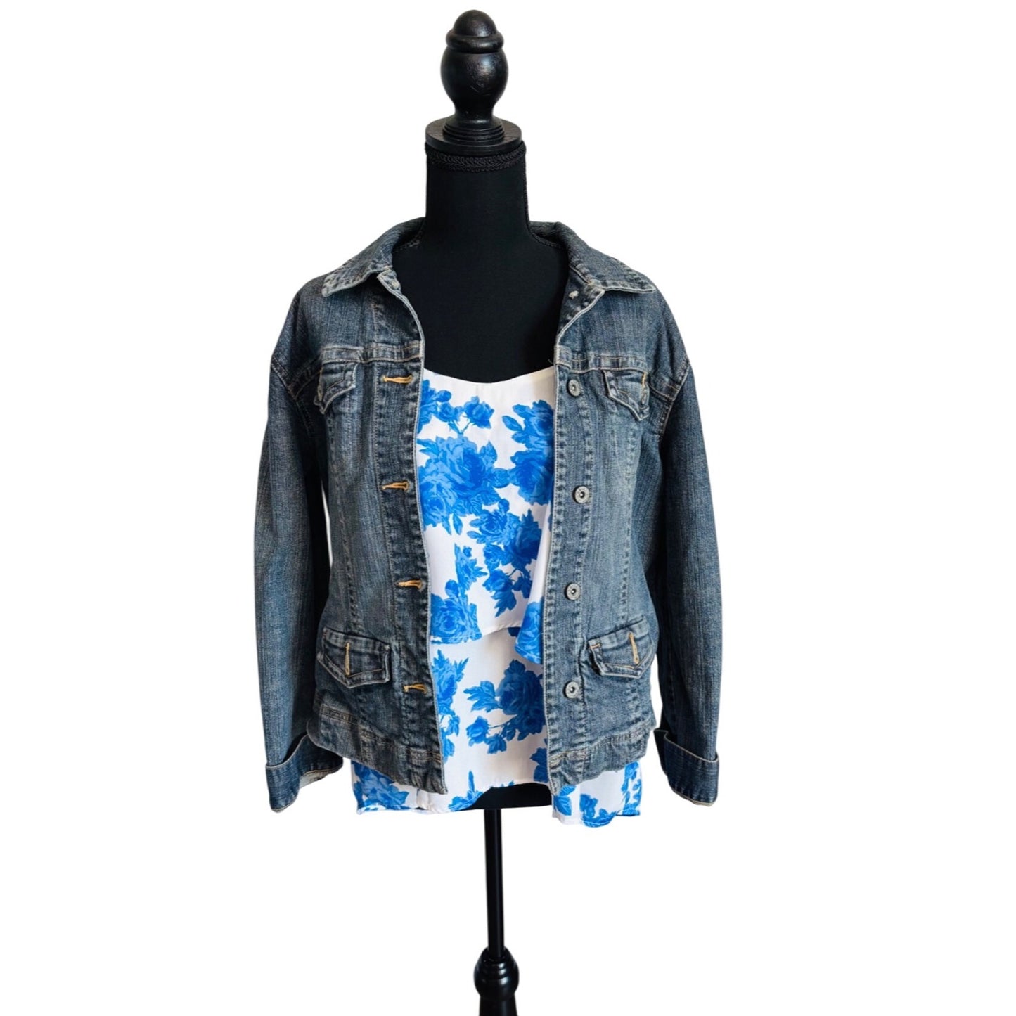 Paper Crane Blue White Floral Camisole Tank Top Summer Layering Piece size large