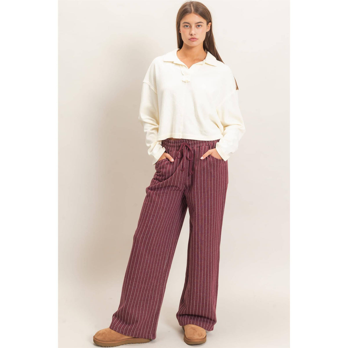 Pinstripe Elastic Waist Sweatpants