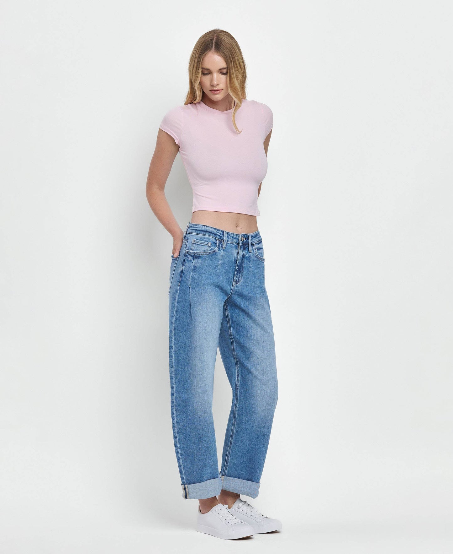 SUPER HIGH RISE DOUBLE CUFFED BARREL JEANS V3598