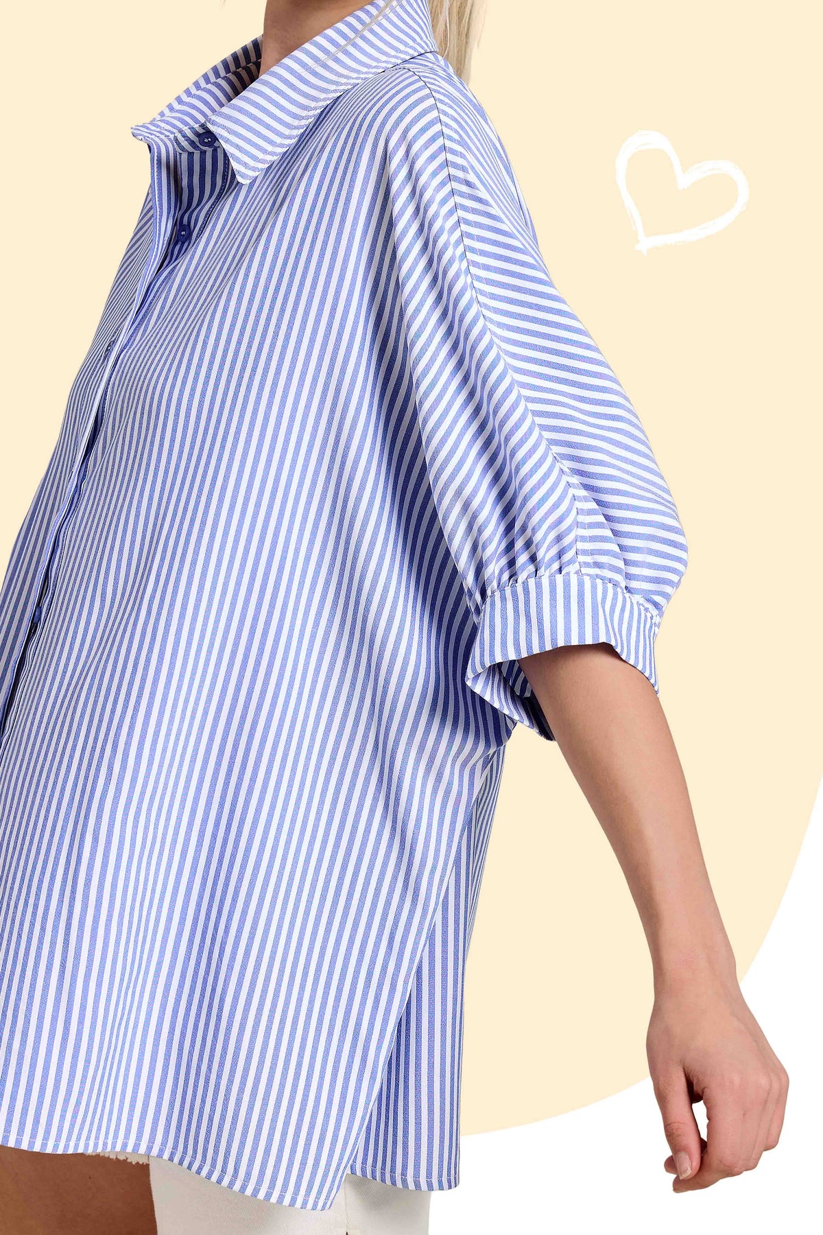 La Miel Relaxed Striped 3/4 Sleeve Button Down Shirt Fall