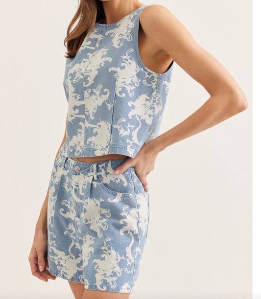 Entro Printed Sleeveless top and short set featuring straight neckline